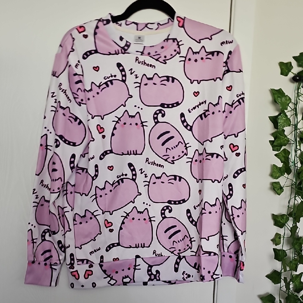 Pusheen - Pink Cartoon Cat Pullover Sweatshirt